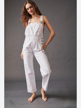 We the Free Free People Ziggy Slouchy Denim White Overalls sz xs